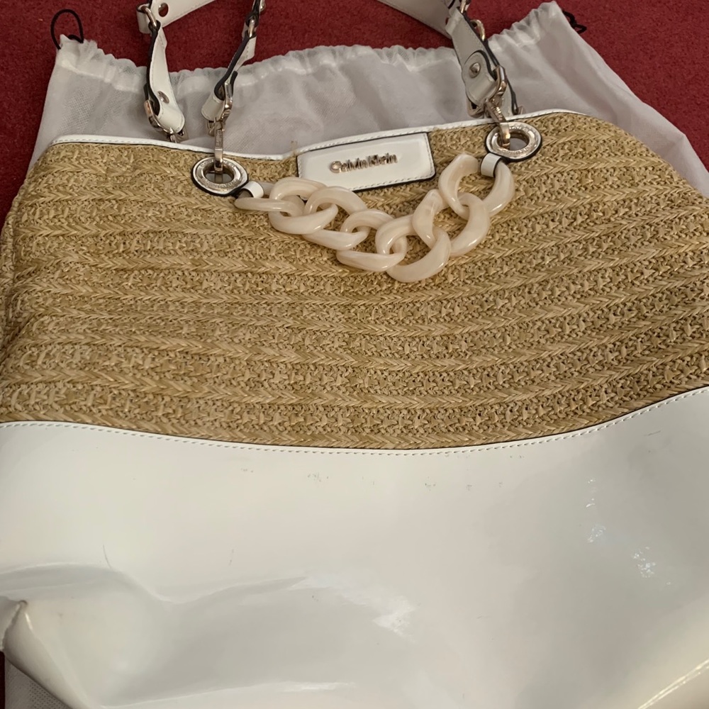 Nine West Straw & Patent White Tote